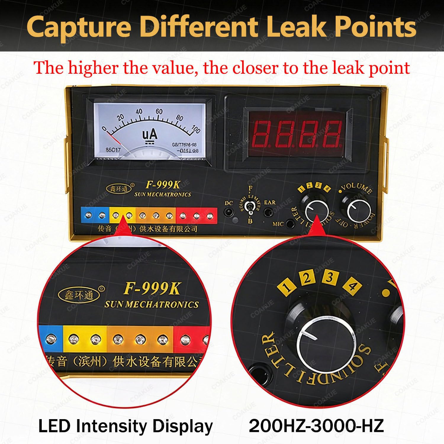 Detector de Fugas en tuberías subterráneas, Sensor geofónico de Fugas de Agua, Equipo de detección de Fugas de Agua, Profundidad de 3 Metros, Pantalla LCD para Uso doméstico y Comercial