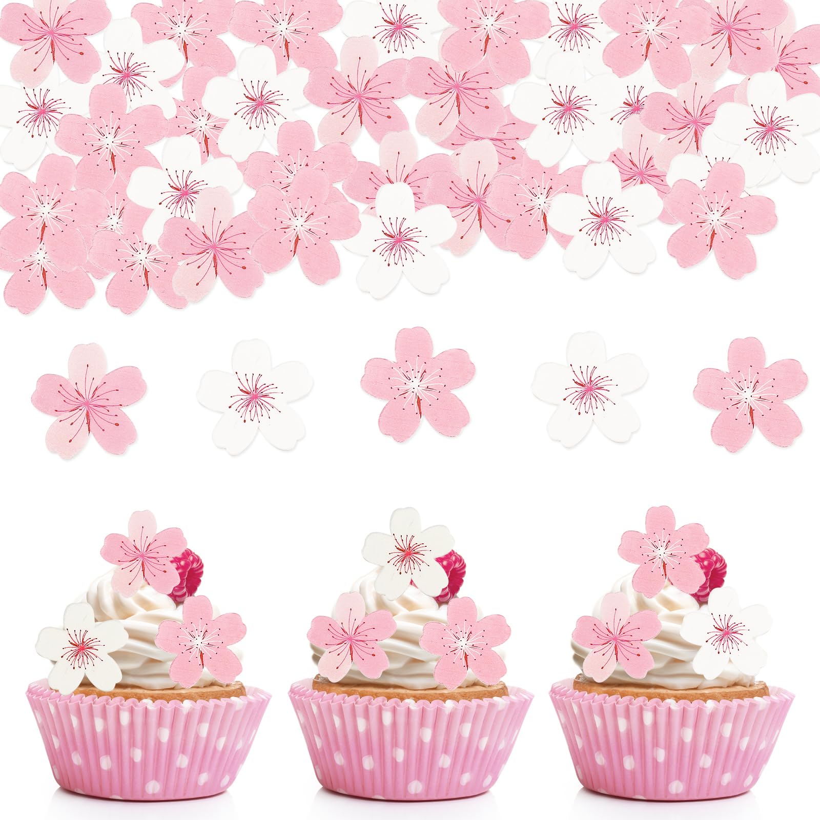 Katutude Cupcake Topper per Torta di Fiori di ciliegio, Mixed Butterfly Fiori commestibili per Torte, Fiori di ciliegio Commestibile Decorazione per Festa di Compleanno Baby Shower