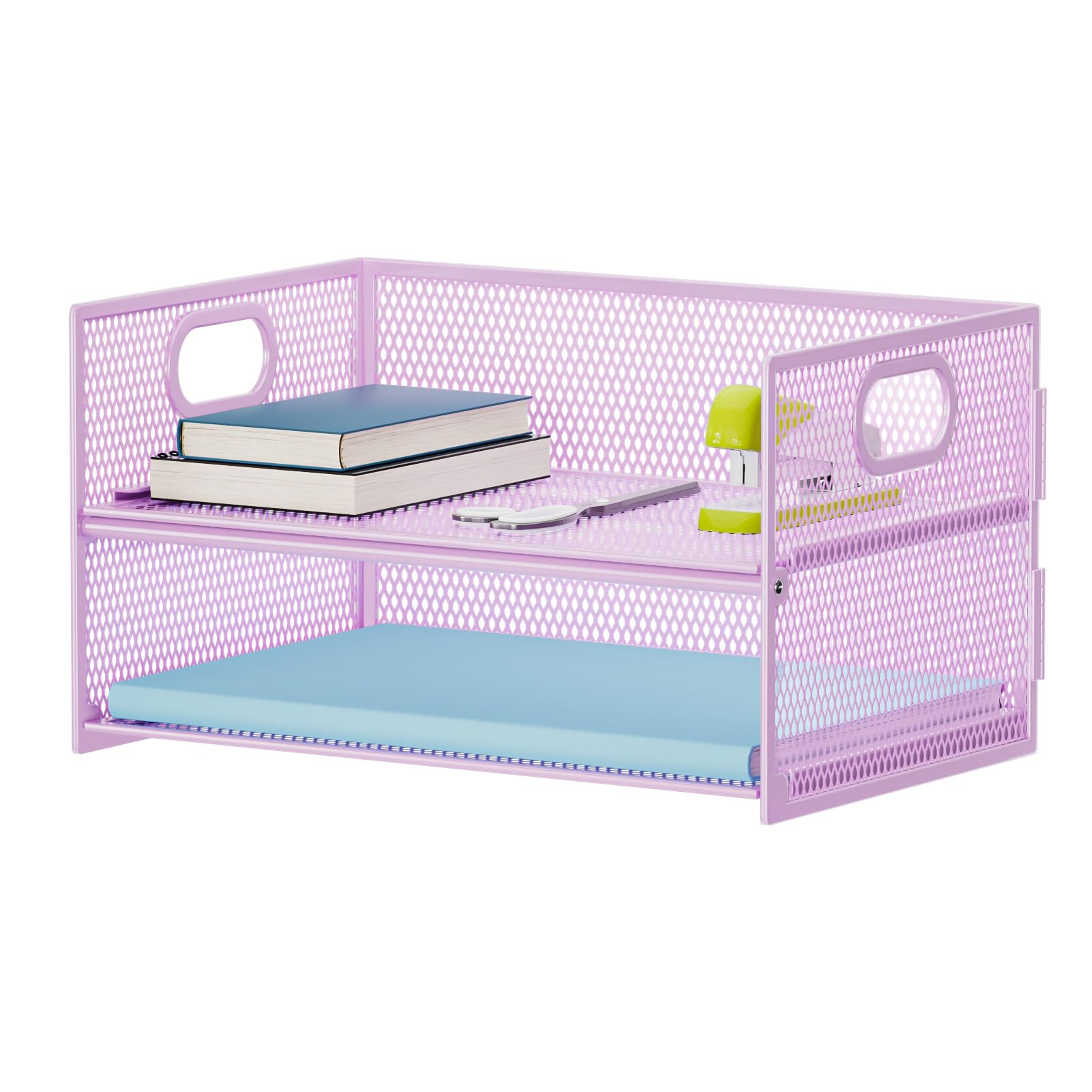 Marbrasse 2-Fächer Schreibtisch Briefablage mit Griff,Ablagefächer Stapelbar Organizer Ablagehalter,Desktop Ordner,A4 Papierschale,Magazin und Dokumentenhalter für Büro Zuhause Schulbedarf (Violett)