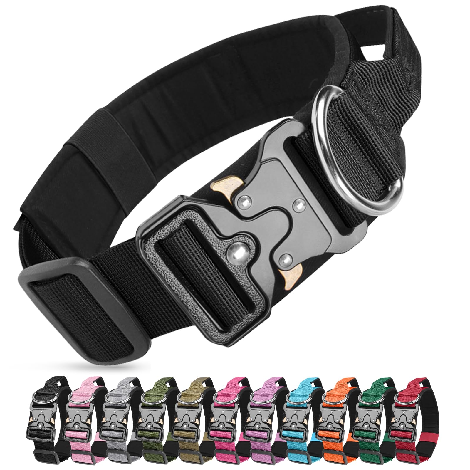 Ledeak Tactical Dog Collar, Military Nylon Adjustable Training Dog Collar with Heavy Duty Metal Buckle, Comfortable Pet Collars with Handle and Soft Padded for Medium Large Dogs (Black, XL)