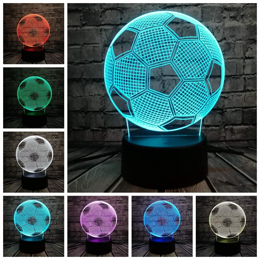 SZG Sporting Football Soccer Shaped LED 3D Lamp Touch Remote Sensor Night Light Multicolor Gift Boy Bedroom Decor Kids Toy