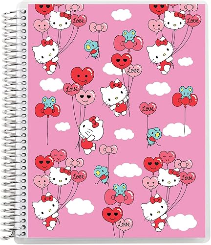 Erin Condren Cuaderno de productividad encuadernado en espiral de 7 x 9 pulgadas, globos de Hello Kitty, página funcional de 160 rayas y cuaderno de