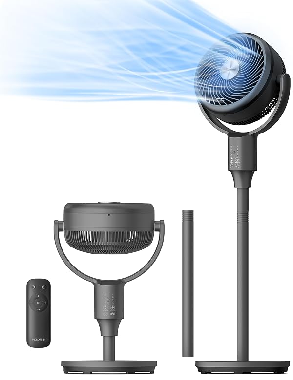 PELONIS Standing Fan for Bedroom, Table Fan & Pedestal Fan, 135°+90°Auto Oscillation, 23 dB Quiet Oscillating Floor Fans with Remote, 3 Speeds, 80 ft Air Circulator, 7H Timer, Memory Function by PELONIS - Used condition - CA$95.94