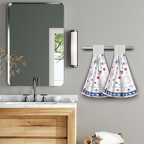 Miniatura 6 de Giwawa Toallas colgantes de cocina con diseño de flor de cerezo, 2 toallas de lazo a mano con lazo y gancho, bonita pintura de tinta floreciente,