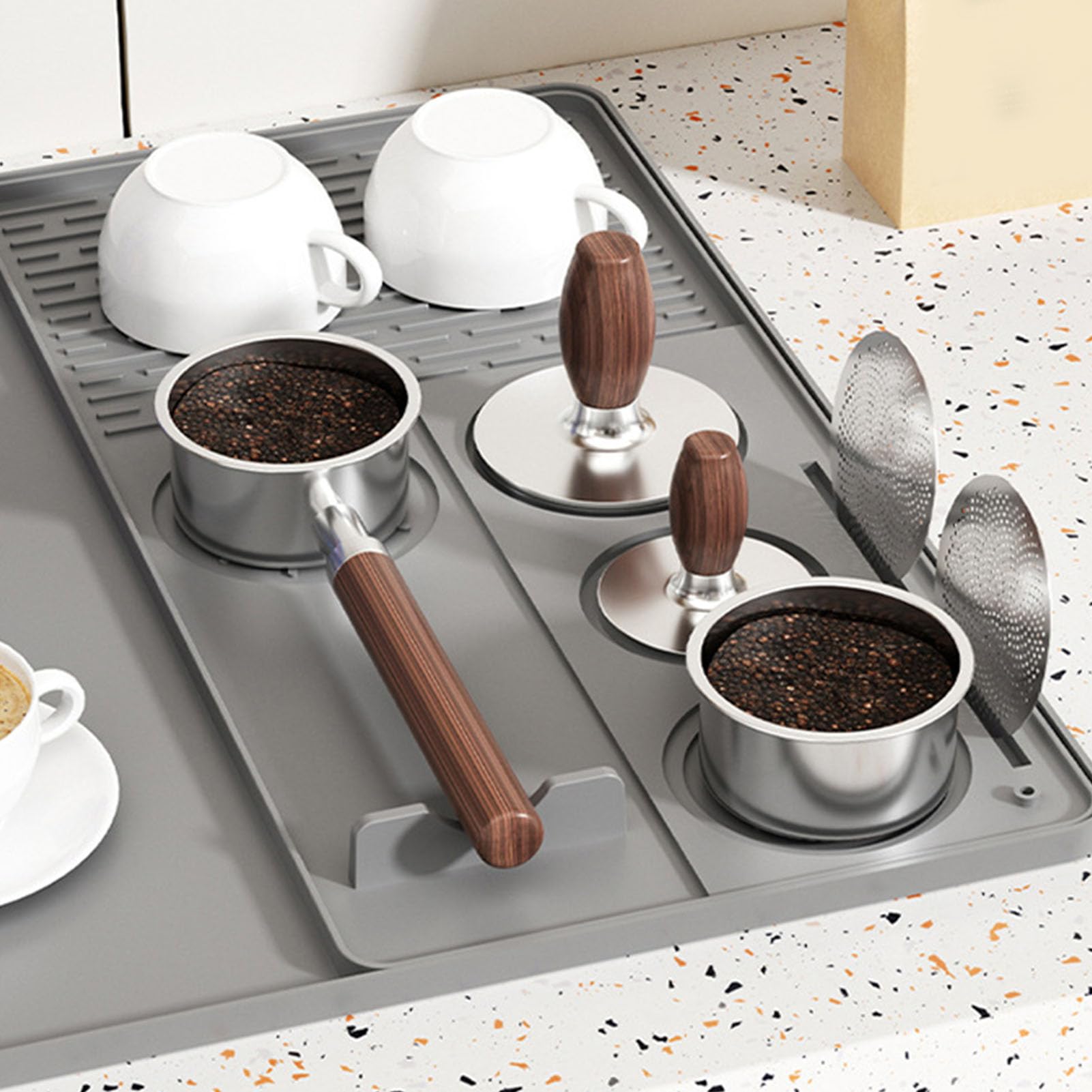 Ejoyous Set Tappetini da caffè in Silicone 2 in 1, Tappetino da Bar Grande con Tappetino Staccabile 22,83 X 15,35 Pollici, Protezione per Bancone Antiscivolo e Resistente Al Calore per Baristi