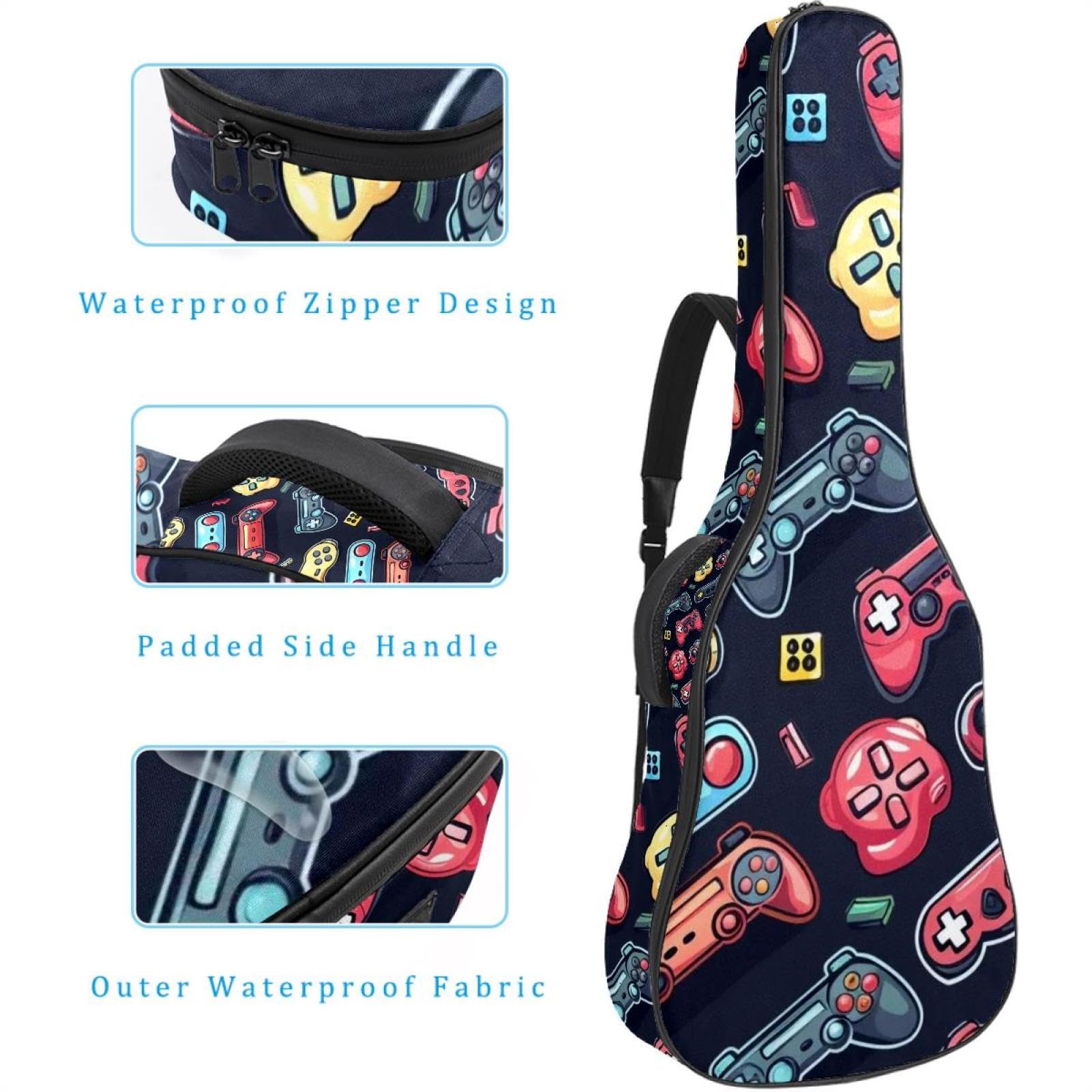 Bassgitarren-Taschen mit Cartoon-Videospiel-Steuerung, Akustikgitarrentasche 101,6 cm (40 - 41 Zoll) E-Gitarrenkoffer, wasserdichte Oxford-E-Gitarre, Gigbag für akustische Konzertgitarre, Ukulele,