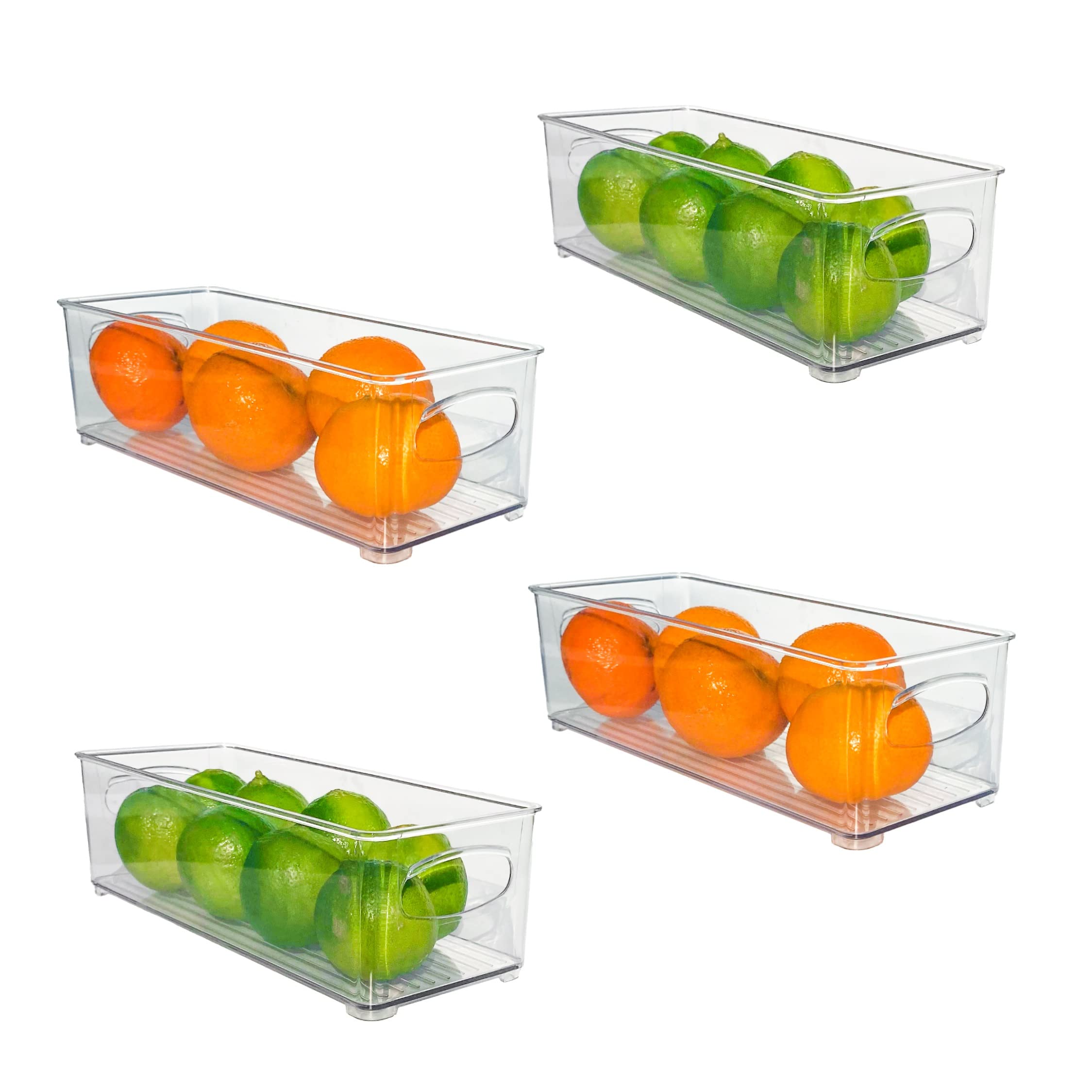 FCG HomeStackable Plastic Fridge Storage Organizer Bin Box, Ideal for Fridge Pantry Kitchen Bathroom for pouches, packets, food, fruit, cosmetics, make up, medicines (4, Narrow)