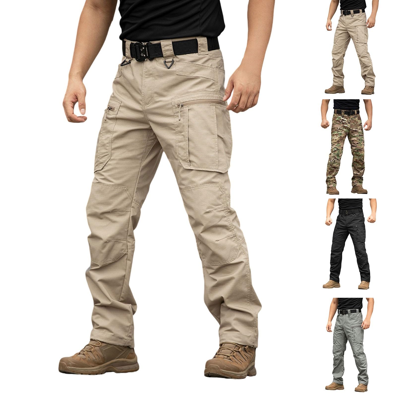 Pantaloni tattici da uomo, in tinta unita, per attività all'aperto, impermeabili, traspiranti, con tasche, slim fit, ad asciugatura rapida, pantaloni da lavoro