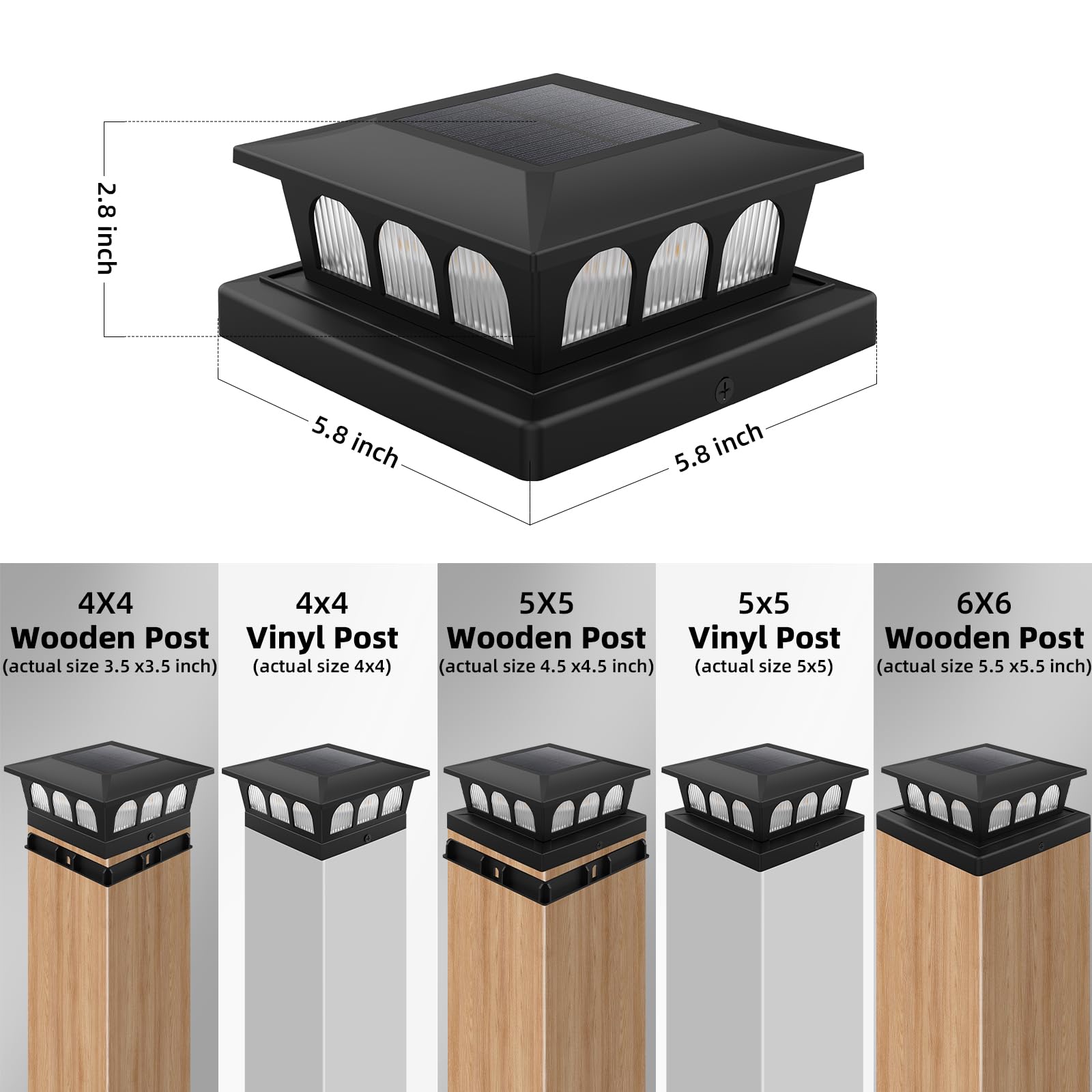 MOON-DE-AGE Fence Post Lights, 25 Lumens Deck Post Cap Light Solar Powered Outdoor Lighting, Fits for 4x4 or Larger Wooden Posts with 4x6 Base, 3000K Warm Light, Waterproof, Black - 8 Pack MOON-DE-AGE Fence Post Lights, 25 Lumens Deck Post Cap Light Solar Powered Outdoor Lighting, Fits for 4x4 or Larger Wooden Posts with 4x6 Base, 3000K Warm Light, Waterproof, Black - 8 Pack