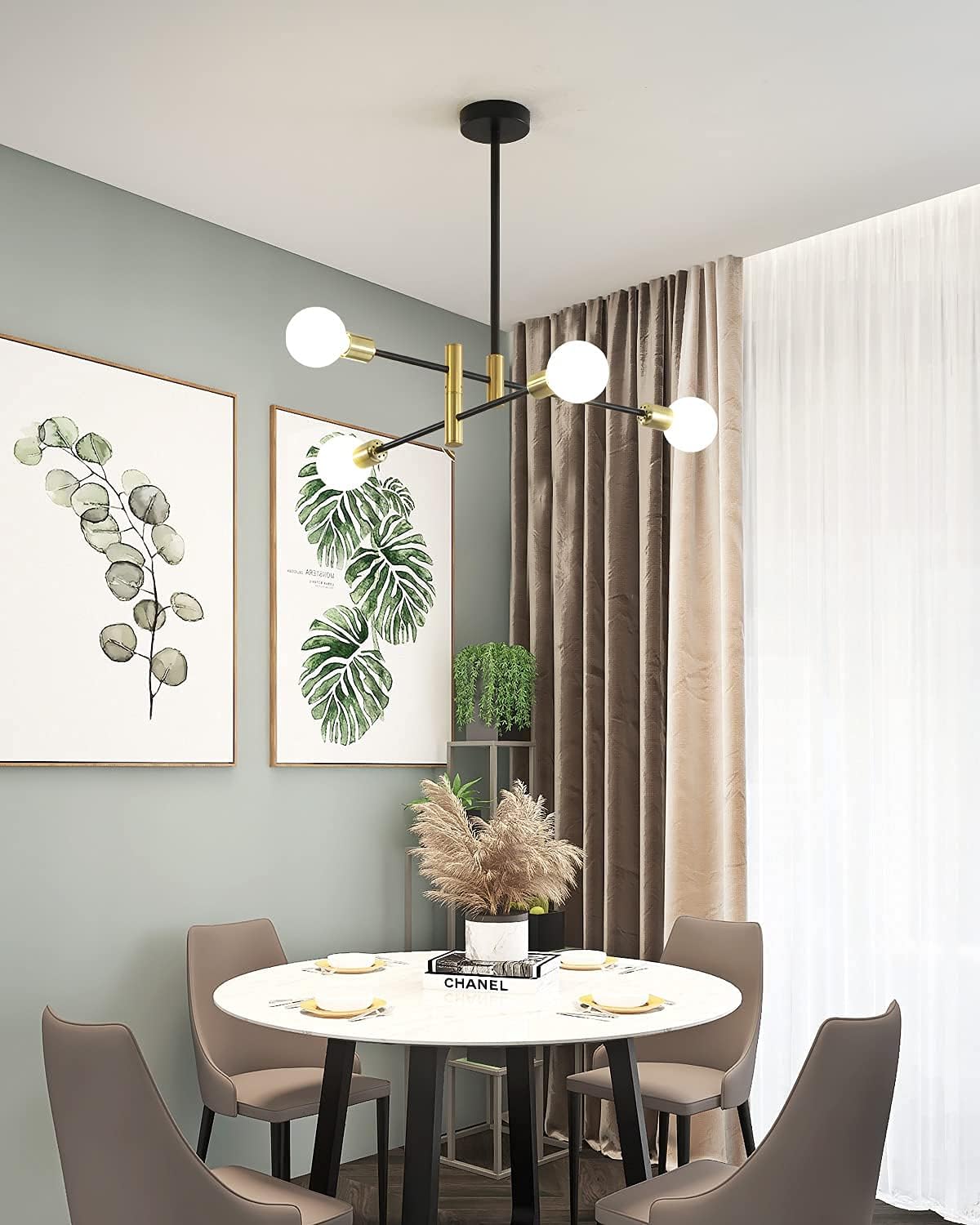 Bеѕt Sеllеr Lanmate 4-Light Sputnik Chandelier, Black Gold Mid Century Chandelier Modern Ceiling Light Fixture Hanging Industrial Vintage Pendant Lighting for Kitchen Island Dining Room Living Room Hallway