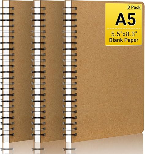 Miniatura 8 de EUSOAR Cuaderno de espiral en blanco, tamaño A4, 3 paquetes de 8.5 x 11 pulgadas, tapa dura, cuaderno de papel kraft en blanco a granel, bloc de