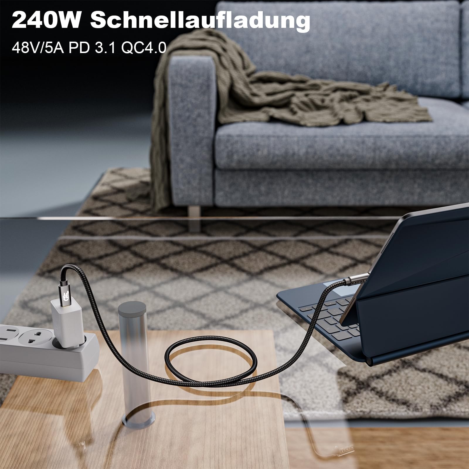 USB4 Kabel mit Thunderbolt 4 Kabel 3m,40Gbps Datenkabel,Schnellladung 240W 48V/5A,8K@60Hz 4K@144Hz Thunderbolt 3 Kable für iPhone16,iPhone15,MacBook,Monitor, Galaxy S24,iPad,Switch,VR,eGPU