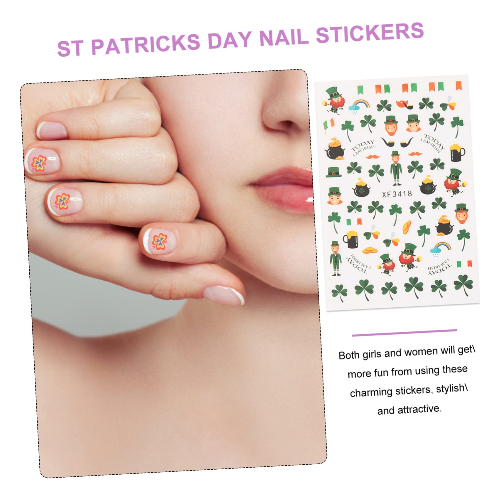 FRCOLOR 30hojas Pegatinas De Uñas De San Patricio De Calcomanías De Tres Para Arte De Uñas Decoración Festiva y Fácil Aplicación Para Manicura Creativa