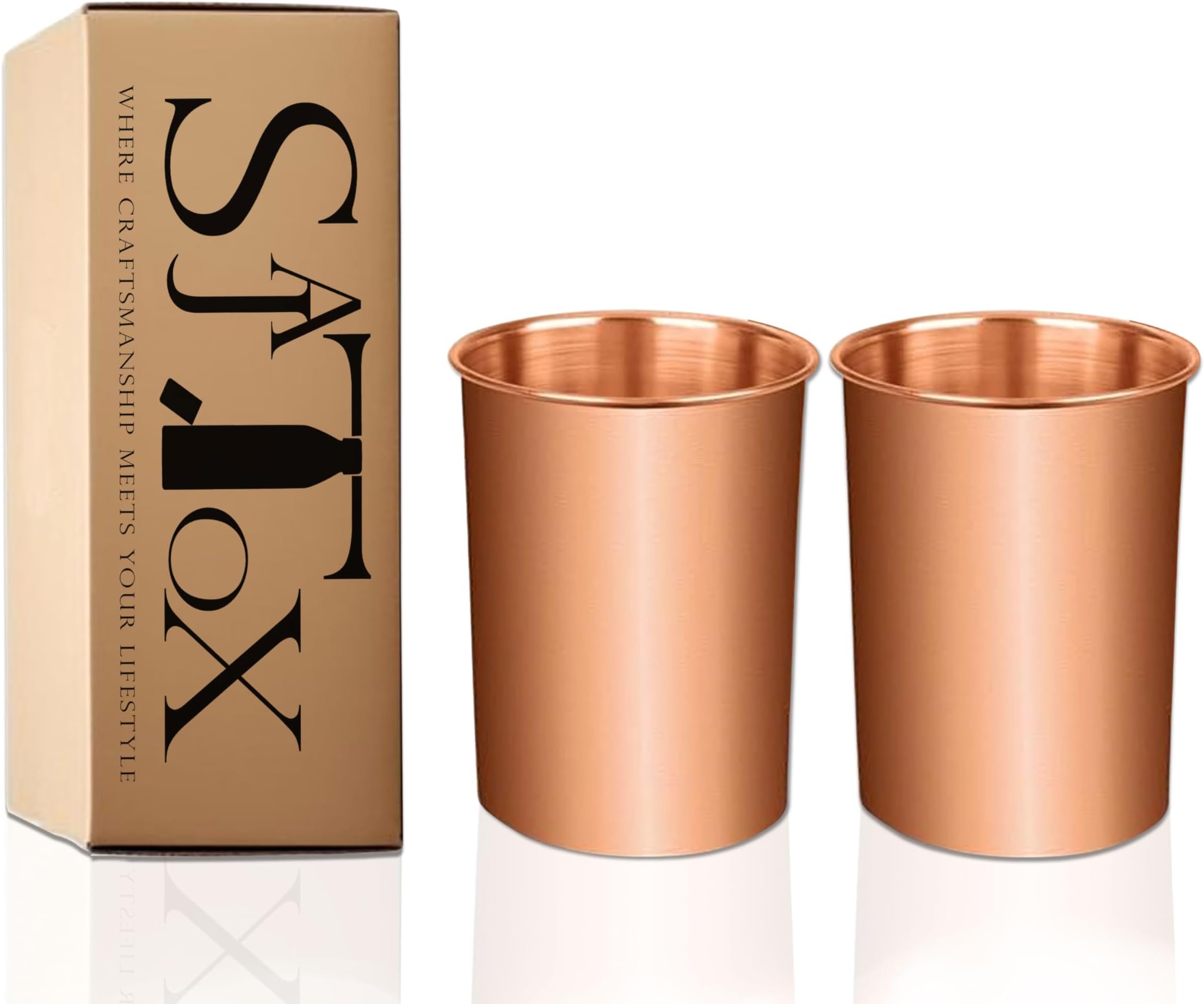Pure Copper Tumblers for Drinking - Ayurvedic Health Pure Copper Cups – 2 pcs set - 312 ml (11 fl oz)