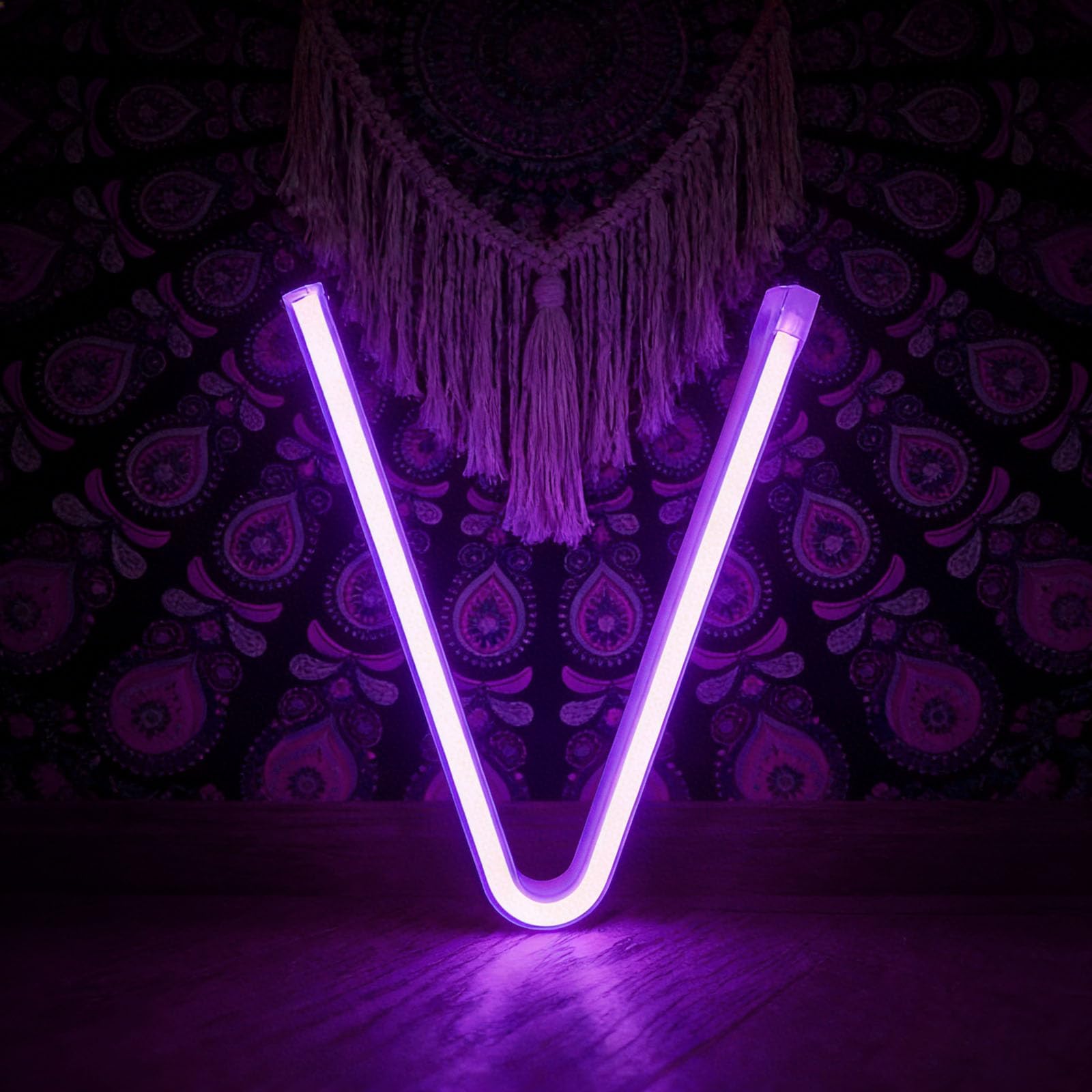 shulovehua LED Purple Neon Letter Signs Night Light Battery or USB Operated LED Marquee Letters Neon Art Decorative Lights Wall Decor for Children Baby Room Christmas Wedding Party Decoration(V)