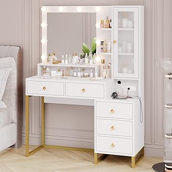 Amazon.com: Tiptiper Large Makeup Vanity with Lights, Vanity Table with 