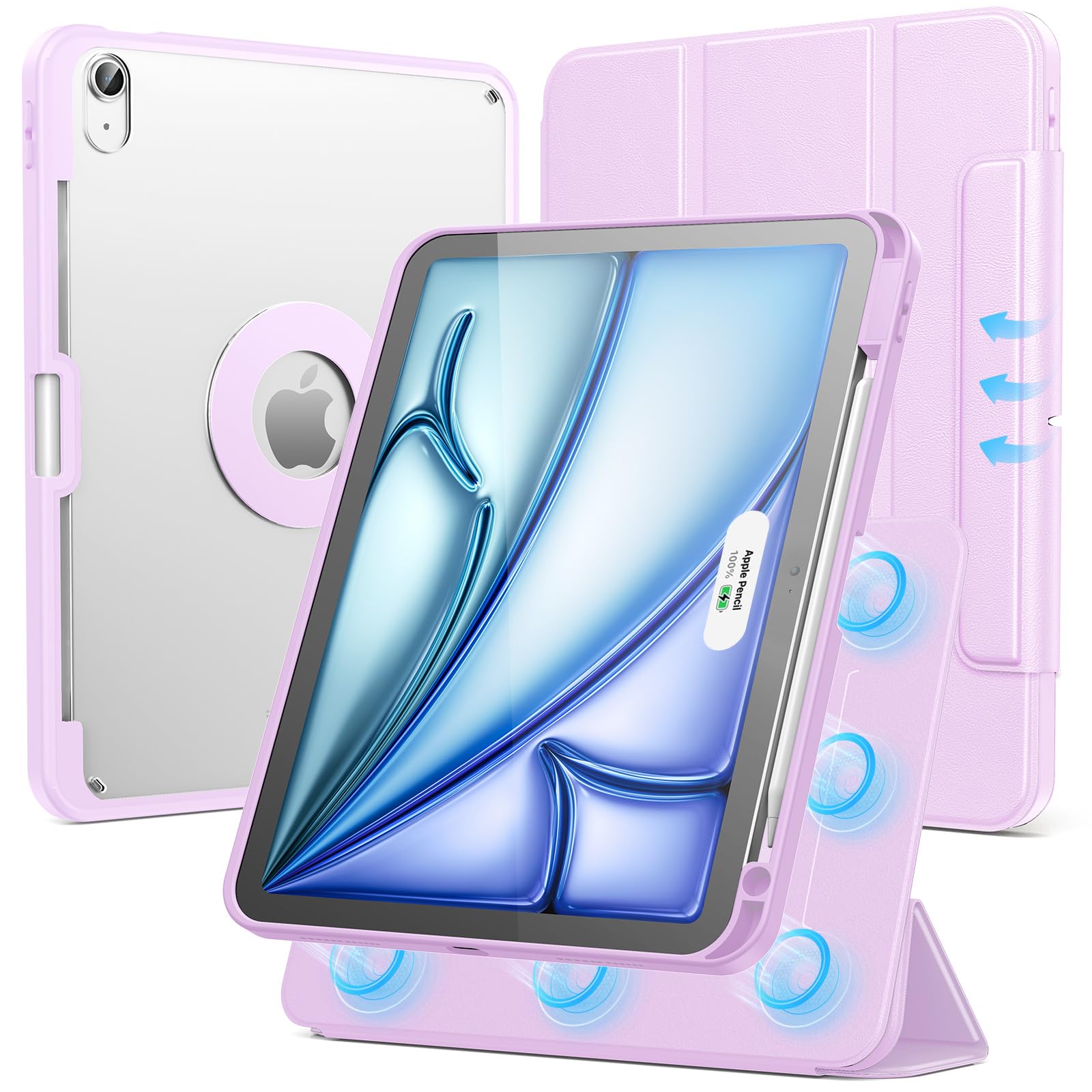 SPARIN Case for iPad Air 11 inch M3/ M2, iPad Air 7th/6th/5th/4th Gen (2025/2024/2022/2020) 10.9 inch,Case with Apple Pencil Holder, Detachable Magnetic Cover, Portrait and Landscape Stand, Purple