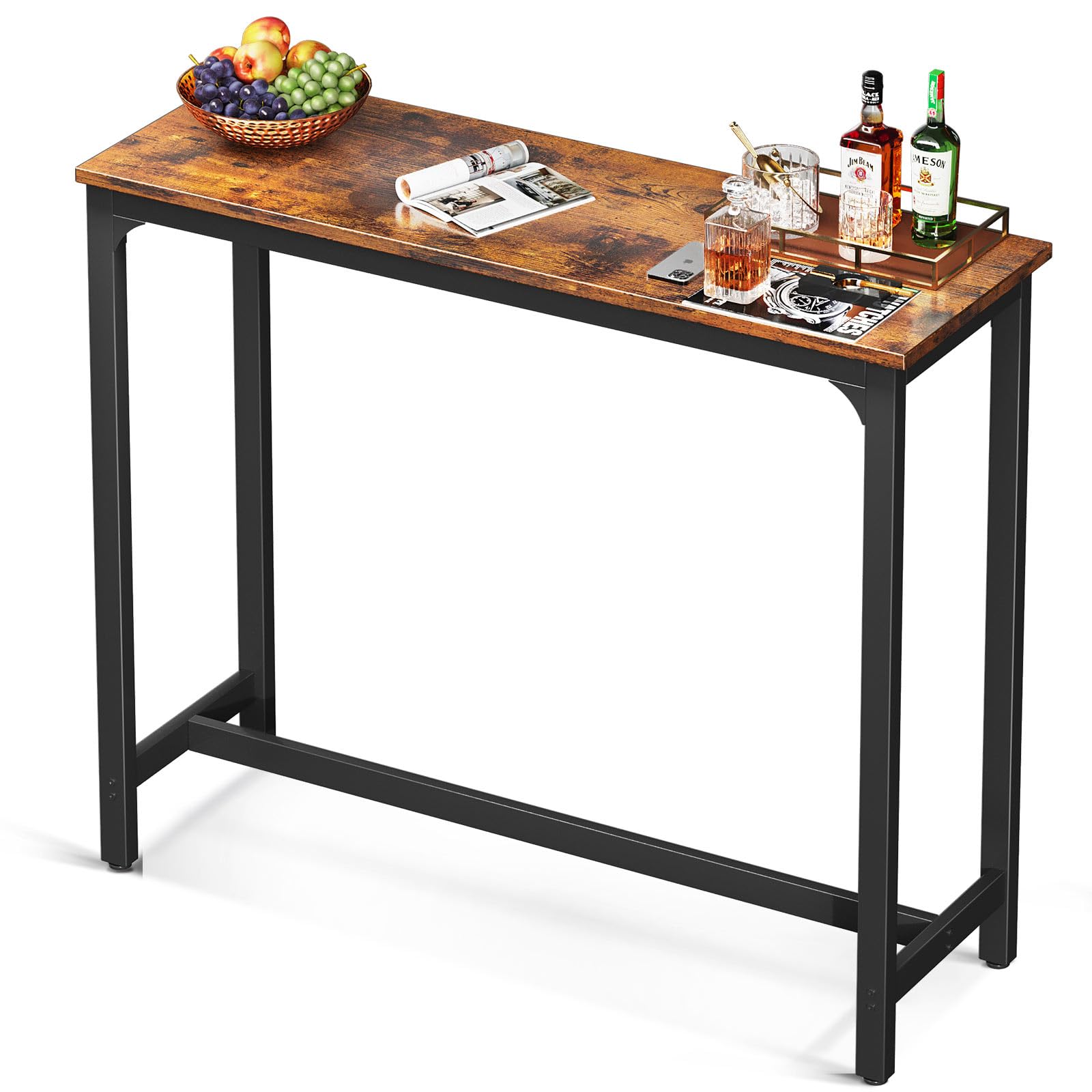 ODK Bar Table 47", Bar Height Pub Table, Rectangular High Top Kitchen & Dining Tables with Sturdy Legs & Easy-to-Clean Top & 10 Min Quick Assembly, Indoor use, Rustic Brown