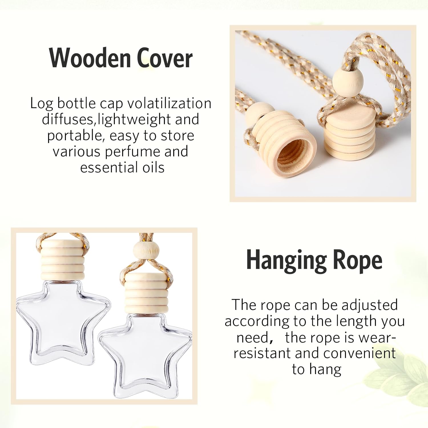 BBTO 100 Pcs Car Air Fresheners Diffuser with Wooden Cap Empty Aromatherapy Diffuser Clear Car Fragrance Holder Pendant Hanging Perfume Fresheners Bottles for Decor(Star,Clear)