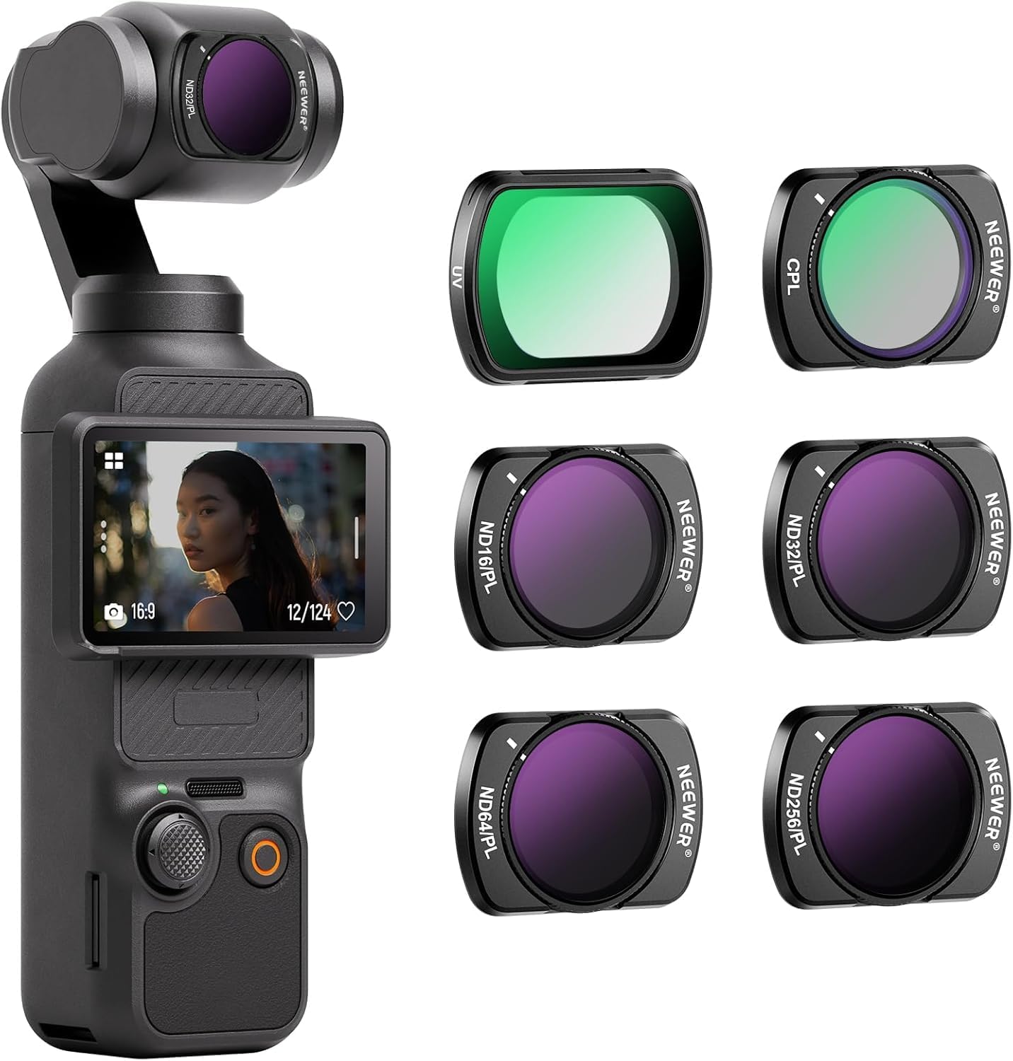 Magnetic ND/CPL Filter Set Compatible with DJI OSMO Pocket 4 & Pocket 3 Creator Combo Accessories, Action Camera 6 Pack UV CPL Neutral Density ND16/PL ND32/PL ND64/PL ND256/PL Filters