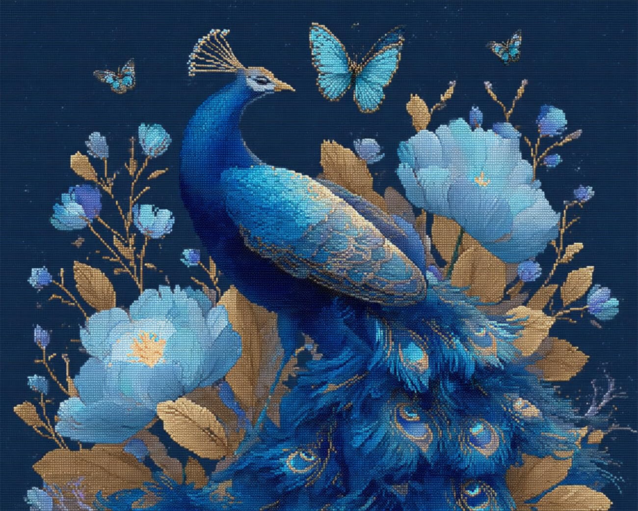 RKFLGEW DIY Embroidery Beads Set Peacock and Peony 50x70cm