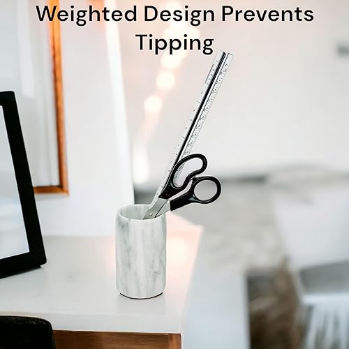 Miniatura 3 de Hapton House Soporte para bolígrafo de mármol natural blanco, soporte para lápices, soporte para brochas de maquillaje, soporte para cepillos de