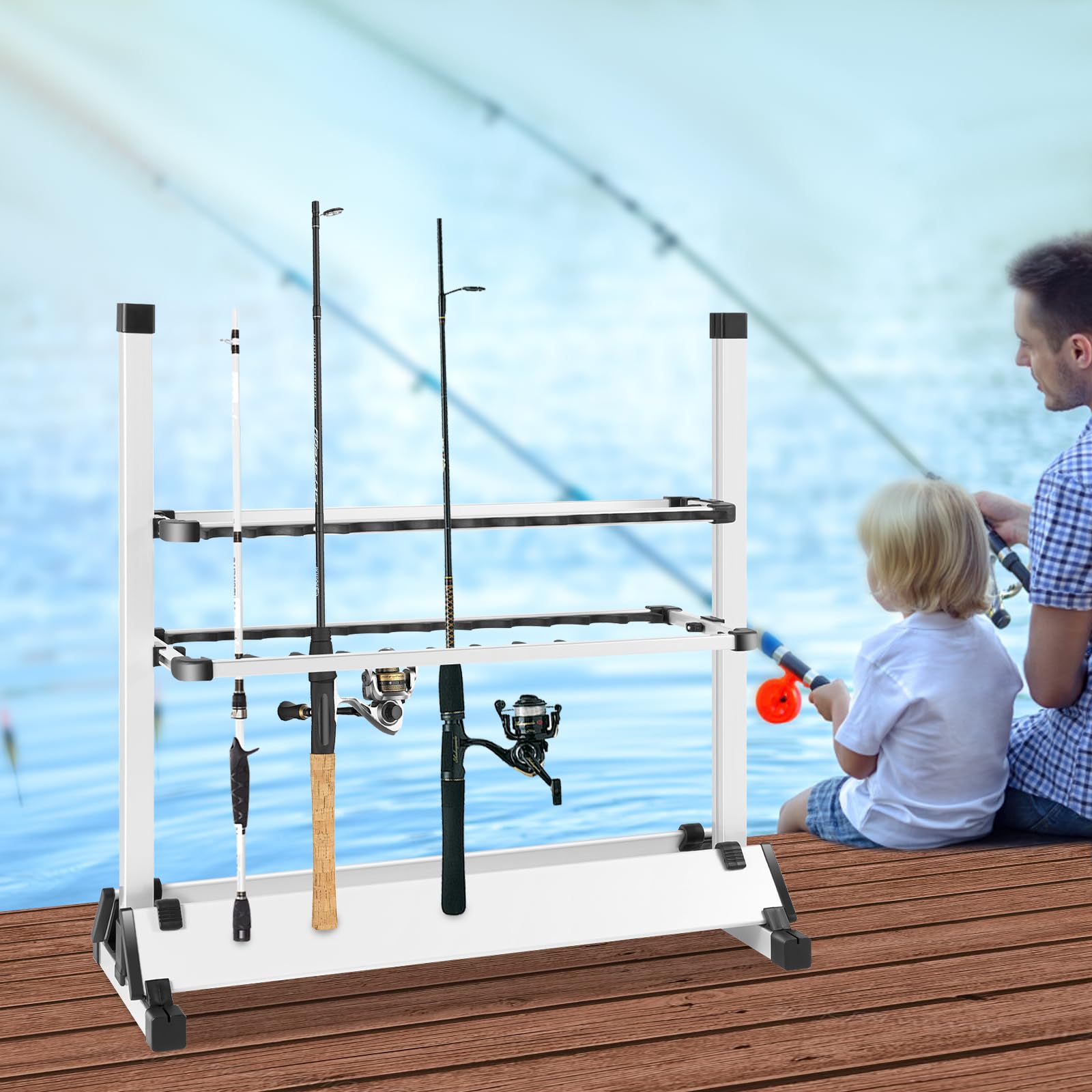 BIG - Supporto per canna da pesca in lega di alluminio, regolabile in altezza, fino a 24 canne, organizzatore per canne da pesca in garage o in casa