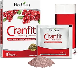 Herbion Naturals Cranfit Cranberry Granules Help Prevent Recurrent Urinary Tract Infections (UTIs), Source of Antioxidants, 250 mg Cranberry Extract per Sachet, Herbal Formula, Dissolves in Water, For Adults, 10 Sachets