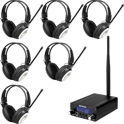 Retekess TR508 Transmisor FM con 6 auriculares TR101 FM Radio, estación de transmisión estéreo de radio FM de largo alcance para conducir en