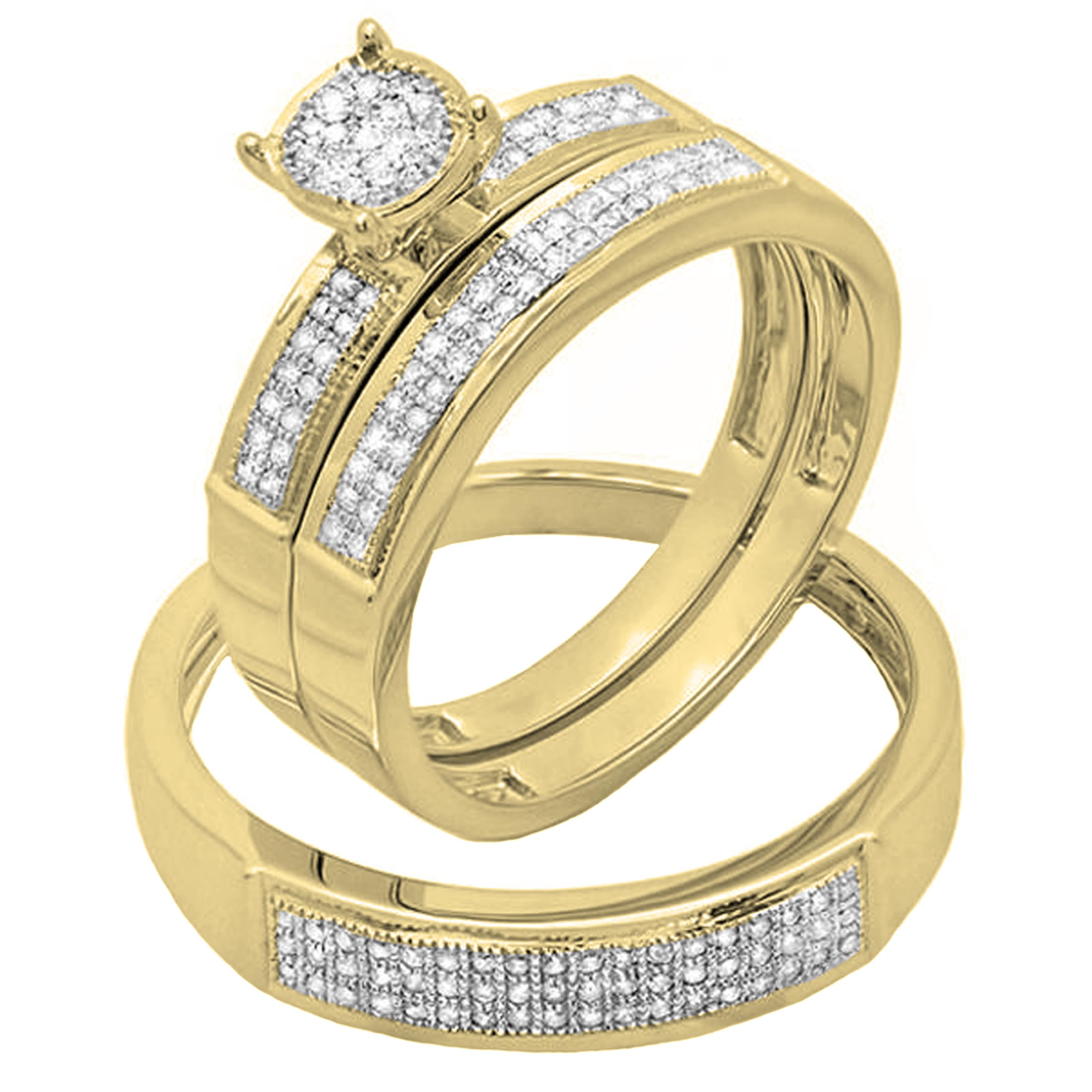 Dazzlingrock Collection 0.30 quilates (ctw) Diamante blanco redondo para hombre y mujer cluster nupcial conjunto 1/3 quilates, oro amarillo de 14 quilates