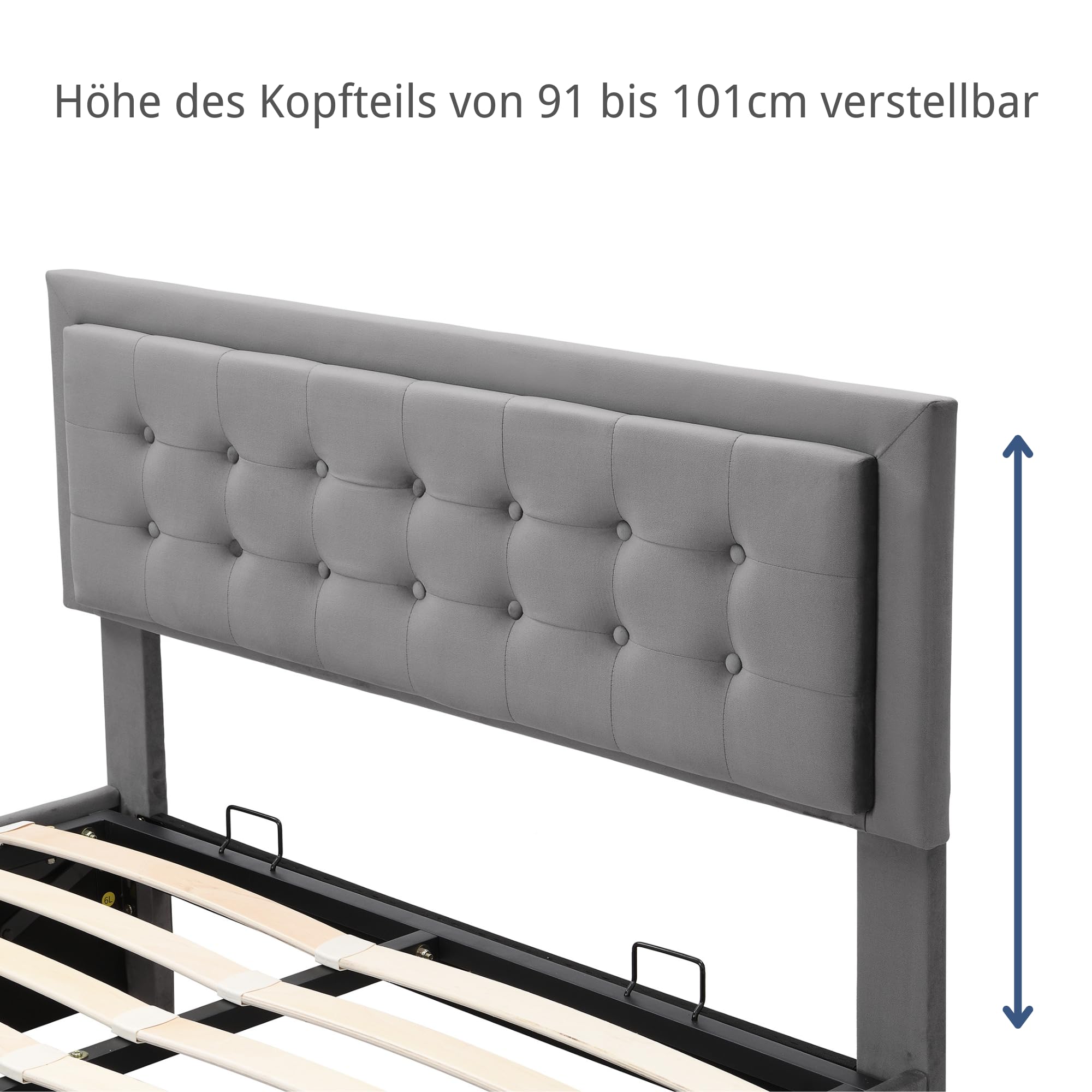 Cama con somier de 160 x 200 cm con espacio de almacenamiento y 2 cajones, cama doble vintage de terciopelo, altura del cabecero ajustable, cama acolchada hidráulica sin colchón