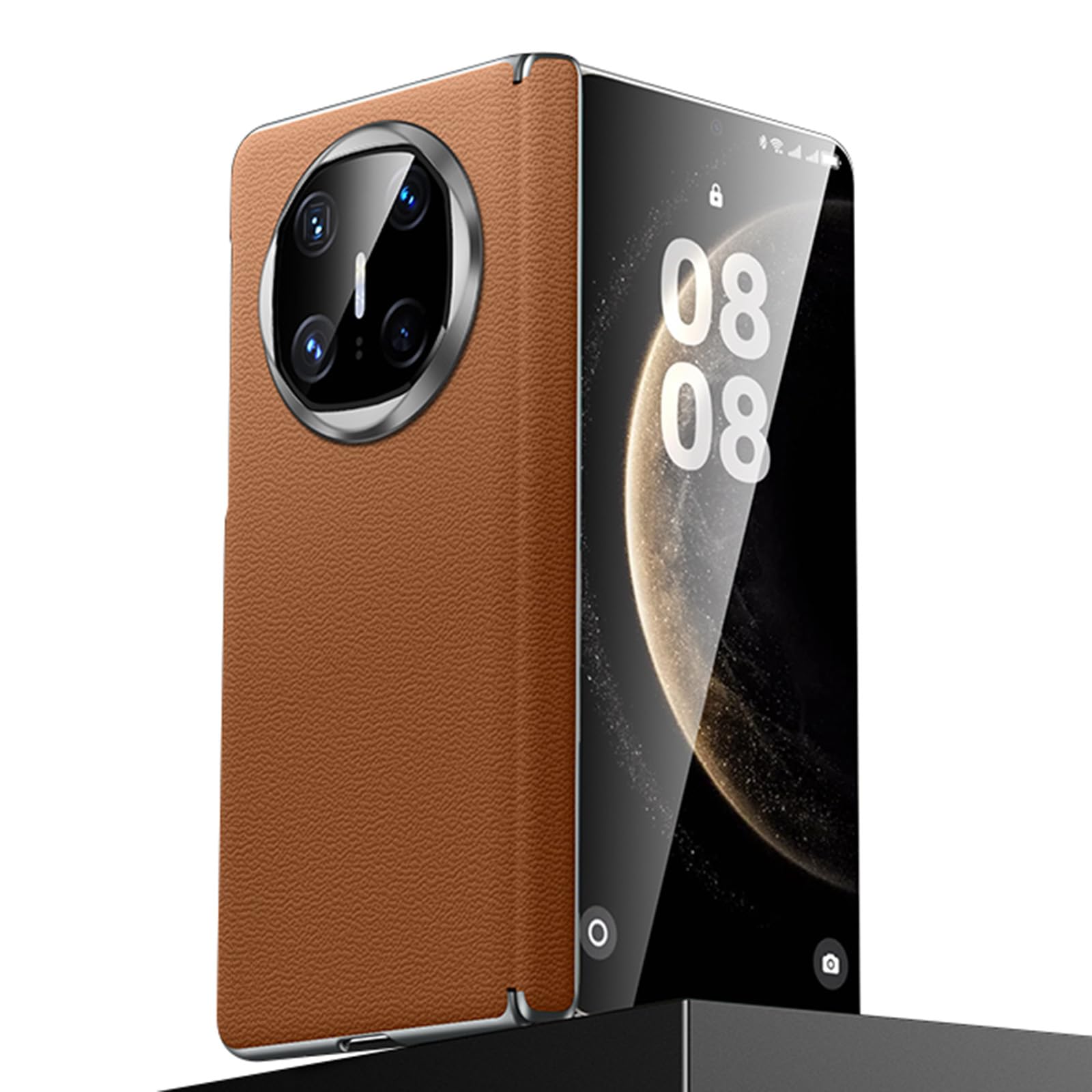 Magnetyczne etui do Huawei Mate X6, luksusowe etui z klapką z prawdziwej skóry, zawias, ochrona przed wstrząsami, bezprzewodowe ładowanie, powłoka biznesowa, brązowa, Mate X6