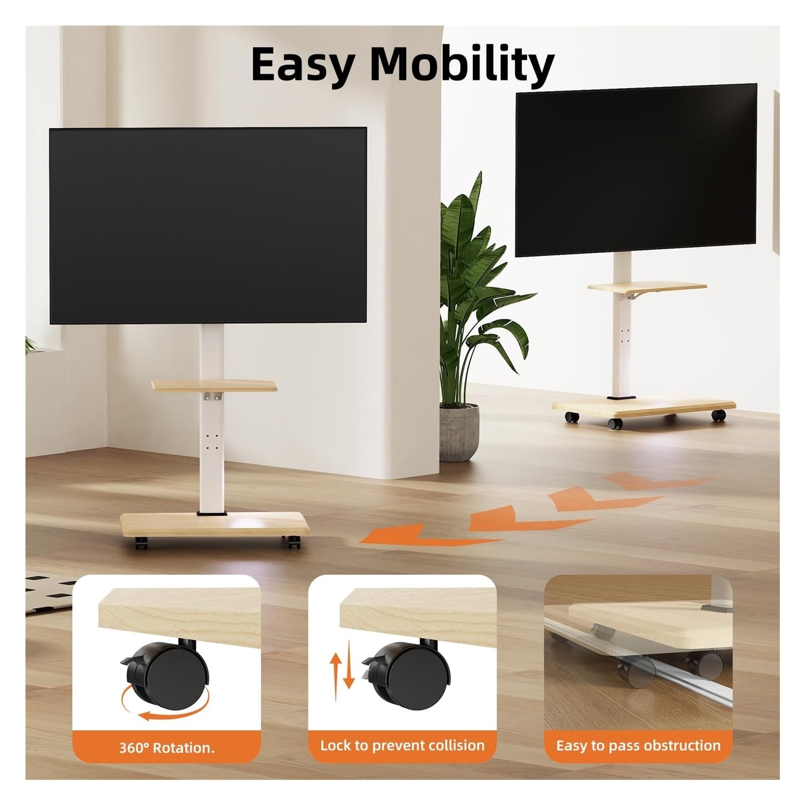 Soporte móvil para TV para televisores de 26"-75" – Rodante con Ruedas bloqueables, Giratorio y Ajustable en Altura para una fácil instalación y colocación del televisor (no Incluye Bandeja)