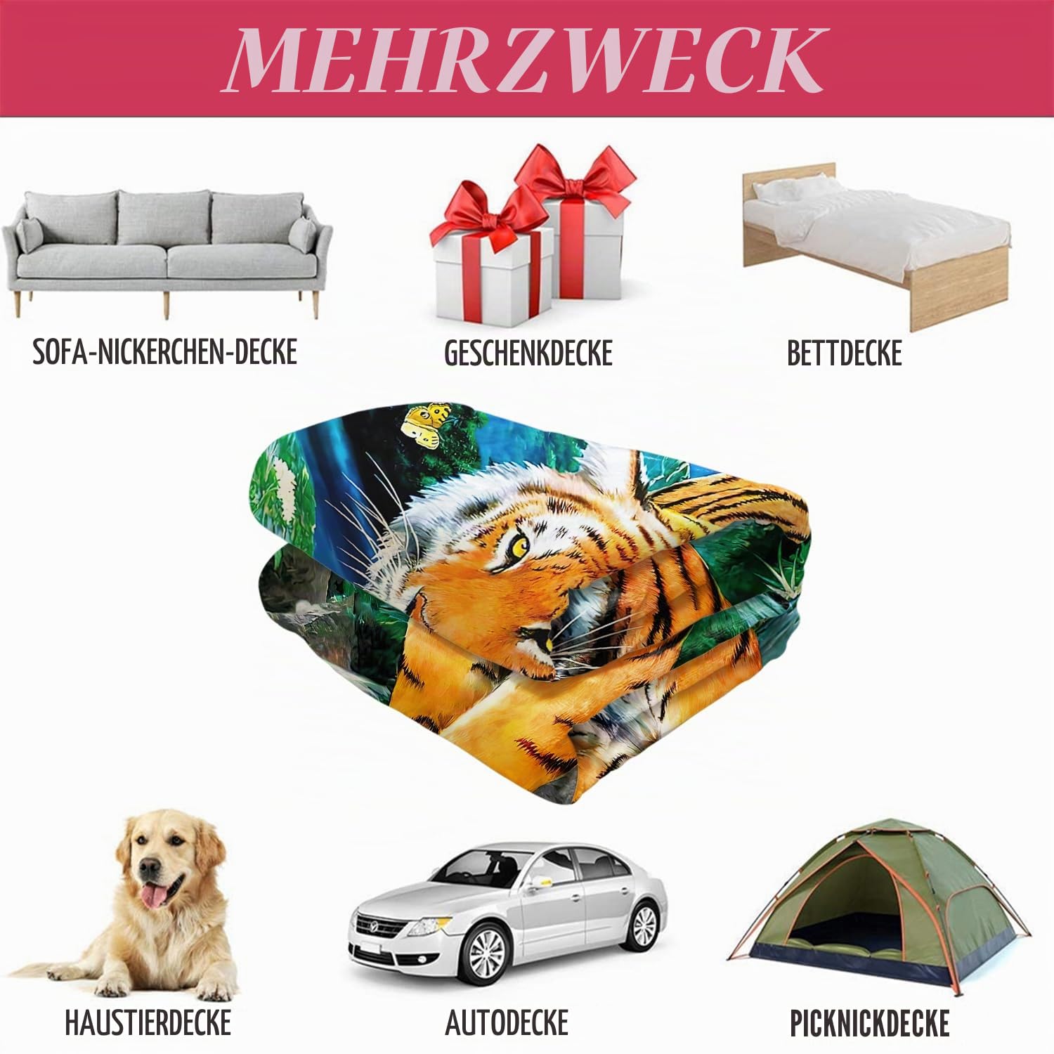 YISUMEI Decke 150x200 cm Kuscheldecken Sanft Flanell Weich Fleecedecke Bettüberwurf Mondschein Tiger