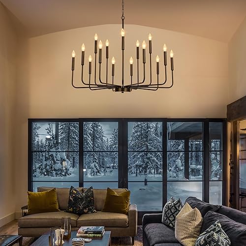 Miniatura 4 de Candelabros negros para comedor sobre mesa, modernos candelabros de granja para sala de estar, 15 luces industriales de metal para entrada, cocina,