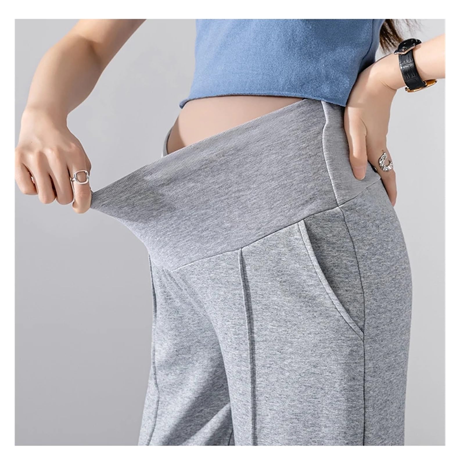 Sommer Dünne Kühle Mutterschaft Gerade Hosen Niedrige Taille for Schwangere Breite Bein Lose Schwangerschaft Hosen(White,XXL)
