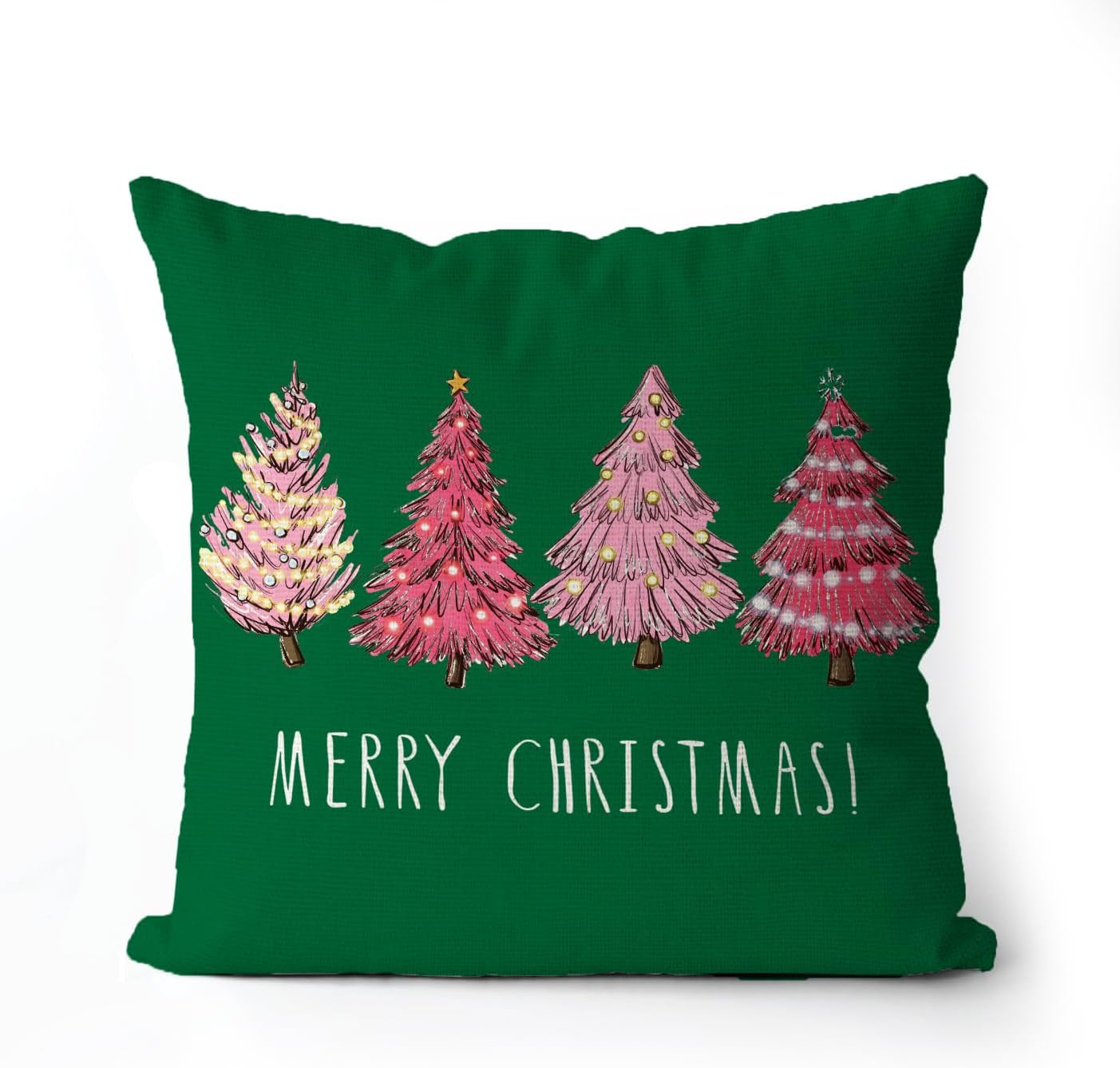 AOFANGGO Christmas Pillow Cover 18x18 inch Pink Trees Green Holiday Decorations