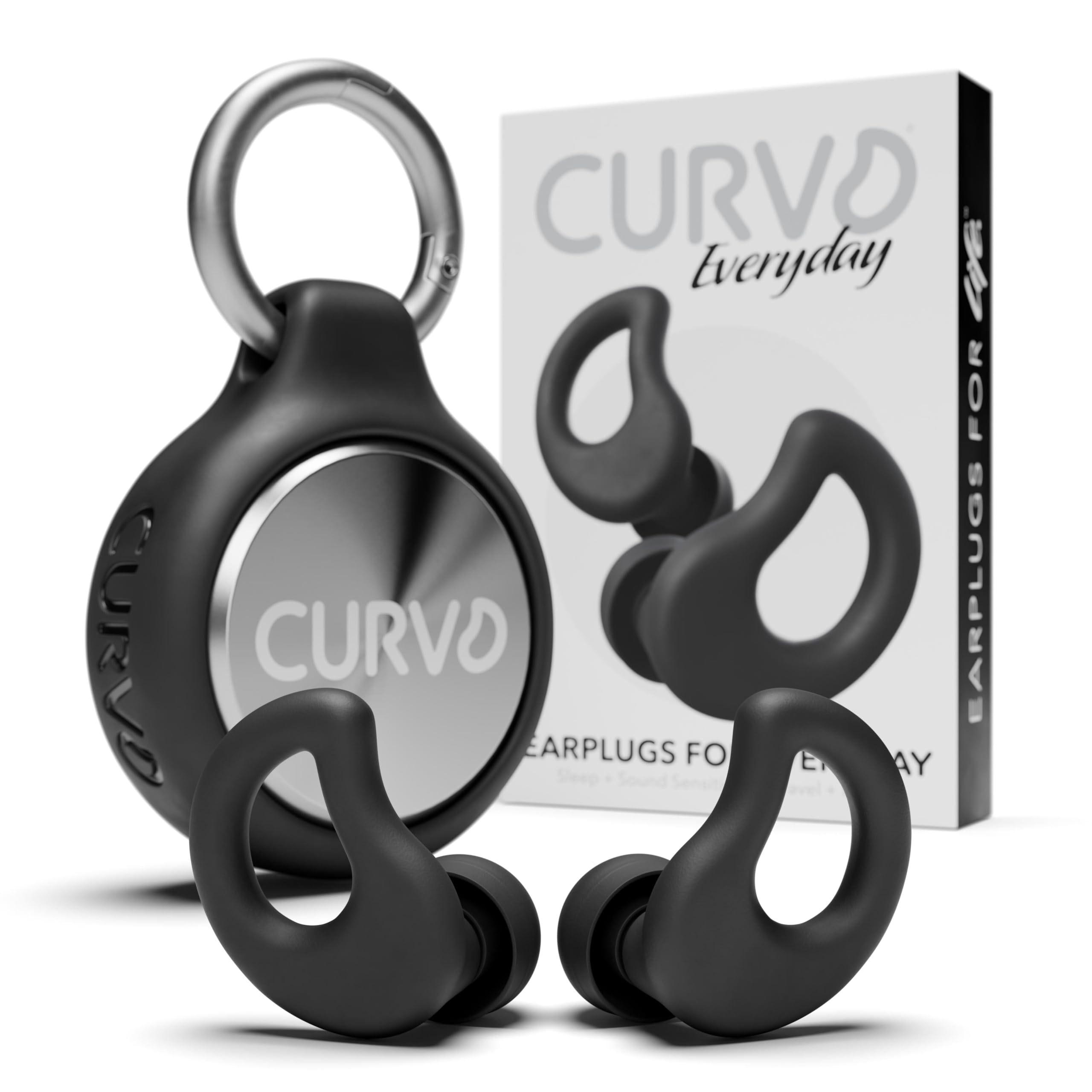 CURVD Everyday Earplugs with Case Clip Bundle in black