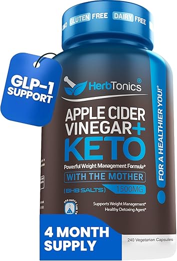 Herbtonics Apple Cider Vinegar Capsules with The Mother Plus Keto BHB - for Women & Men - Energy & Focus - 240 Vegan Pills