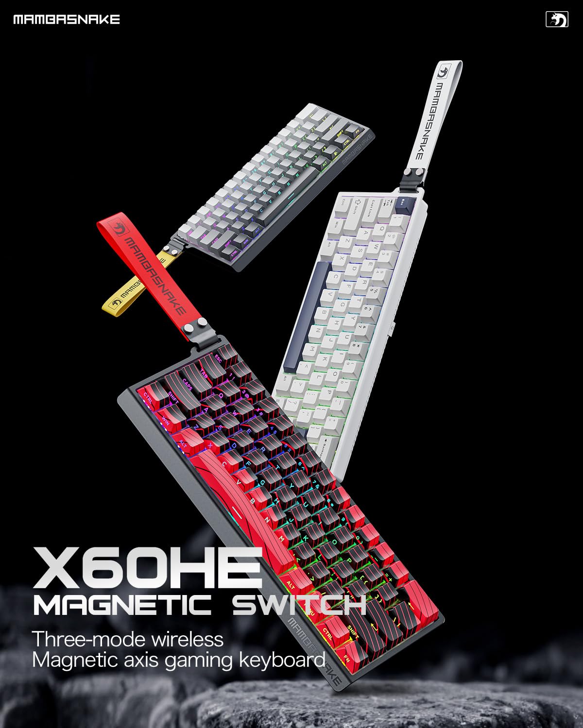 MAMBASNAKE X60 HE Rapid Trigger Magnetic Keyboard, 0.01mm RT Accuracy Gaming Keyboard, Magnetic Switch, Tri-Mode, 0.125ms Latency, 8K Polling Rate, 4000mAh, for Gamer - White