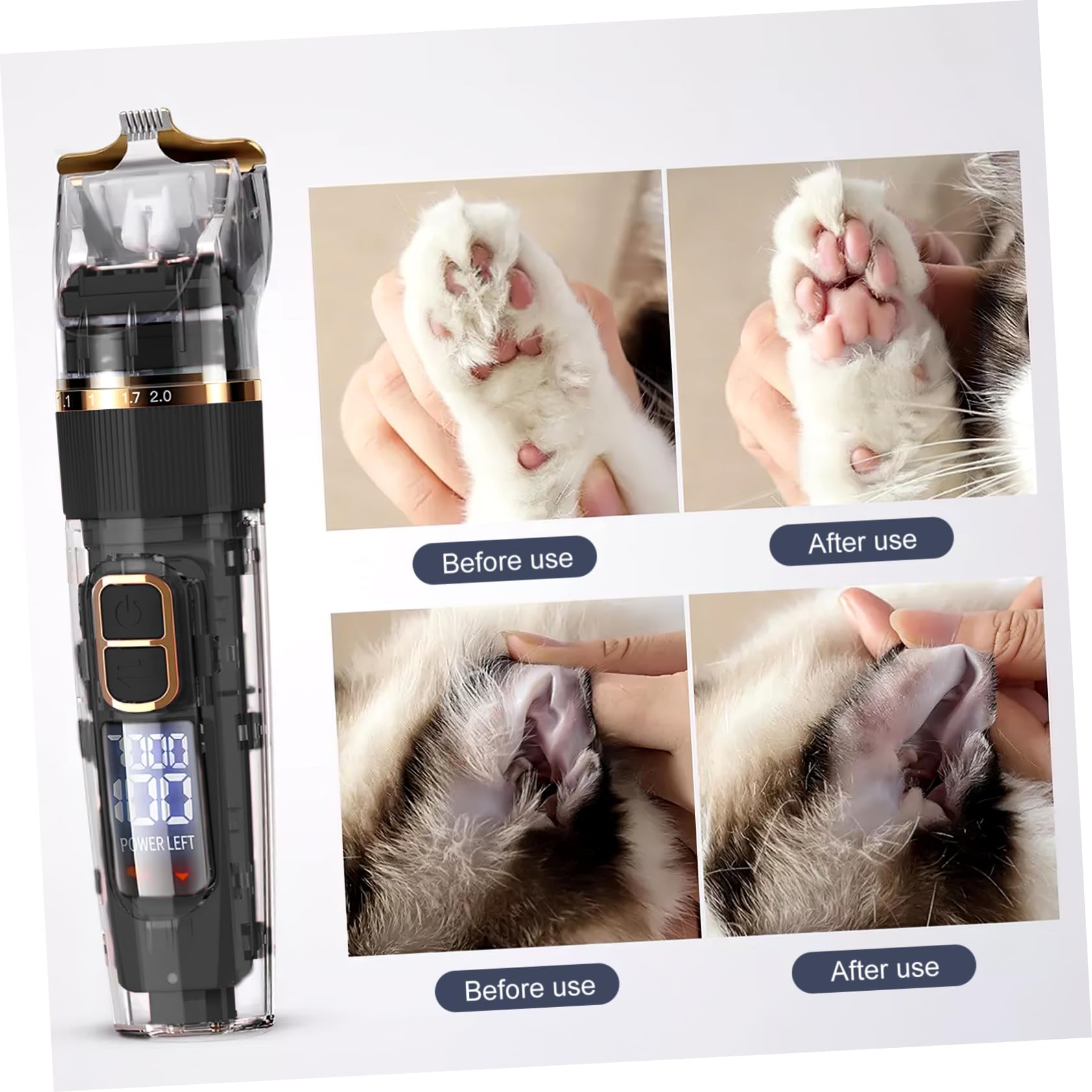 COLLBATH Kit Tosatrice Per Cani E Gatti 11 Pezzi Silenzioso Lavabile Ricaricabile Con Indicatore Di Batteria A Led