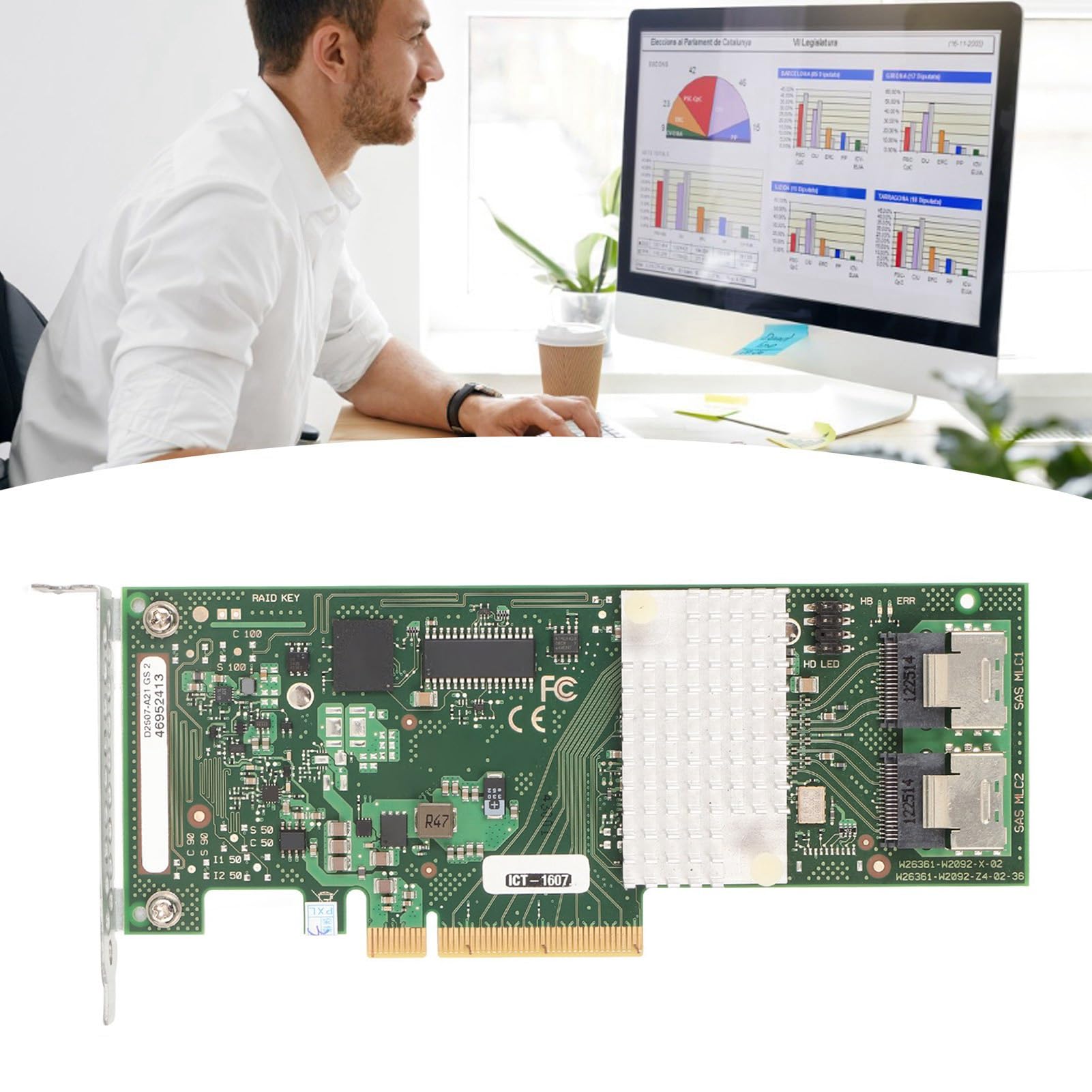 ASHATA Tarjeta Controladora Raid, Tarjeta Controladora PCIe SAS Tarjeta Controladora Raid de 6 Gbps 2 SAS SSF 8087 0 1 10 Niveles Raid Tarjeta Smart Array para Disco de Computadora
