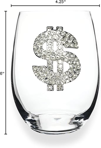 Miniatura 3 de THE QUEENS' JEWELS Diamond Dollar - Copa de vino sin tallo, 21 onzas, regalo único para mujeres, cumpleaños, lindo, divertido, sin pintar, decorado,