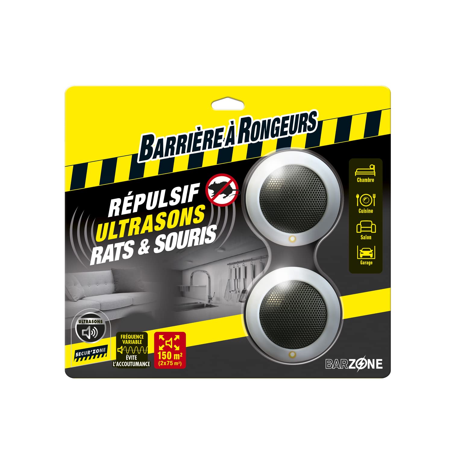 BARRIERE A RONGEURS Répulsif Ultrasons Rats et Souris, Jusqu'à 2 x 100 m², 2 Appareils, BARSONIC2