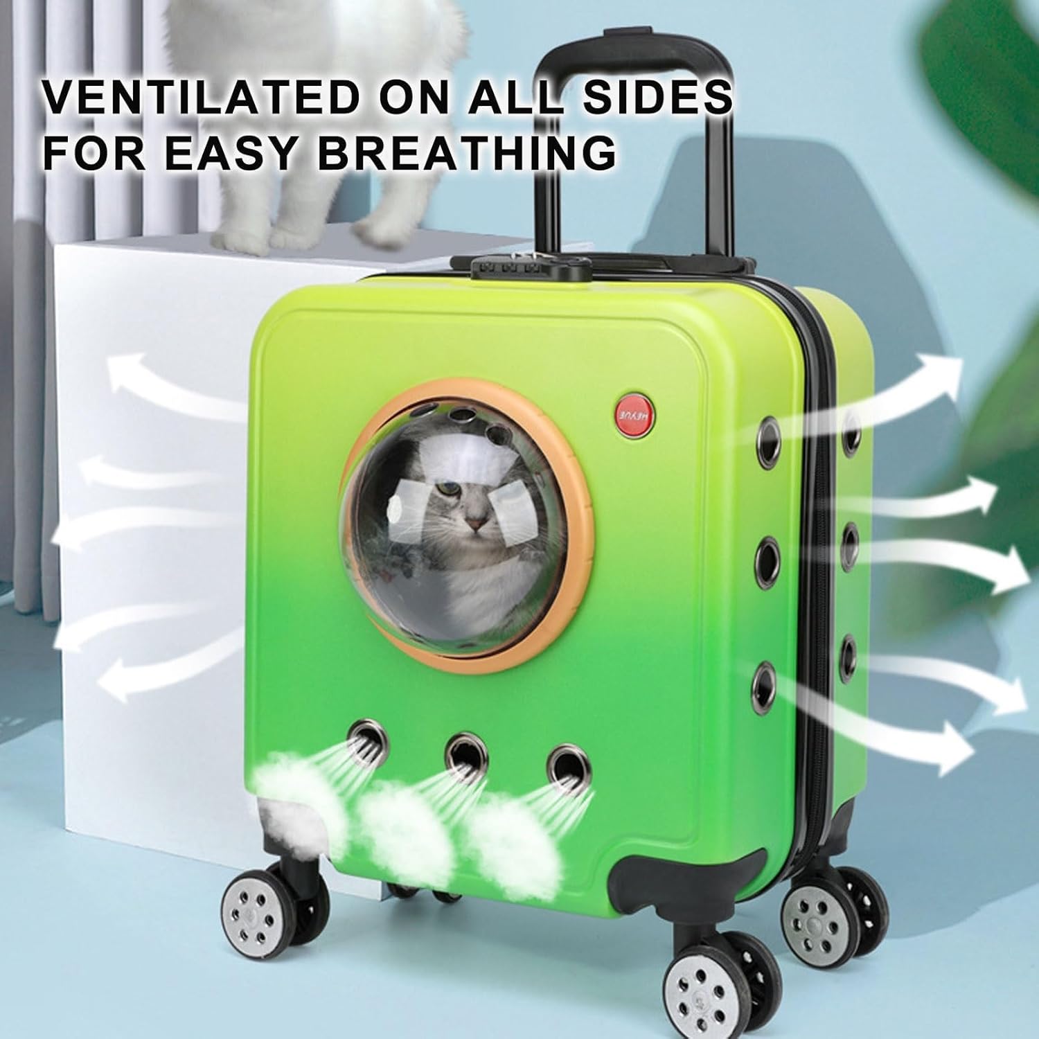 Hard Sided Pet Travel Carriers with Wheels and Handle for Small Dogs Puppies Rabbits Cats, Ideal for Travel Hiking and Outdoor Activities (Green)