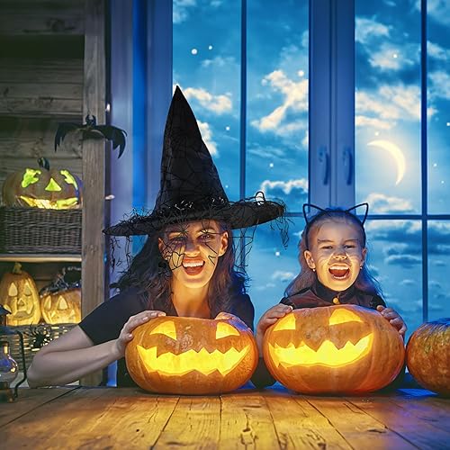 Miniatura 2 de Sombrero de bruja de Halloween para mujer, velos de encaje vintage, sombreros impresos, suministros de fiesta, accesorios de disfraz de Halloween