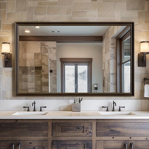 Miniatura 12 de Espejo de pared enmarcado con efecto cobre retro, espejo rectangular de 16 x 20 pulgadas, vidrio templado antidesilvering, marco sostenible y Cobre