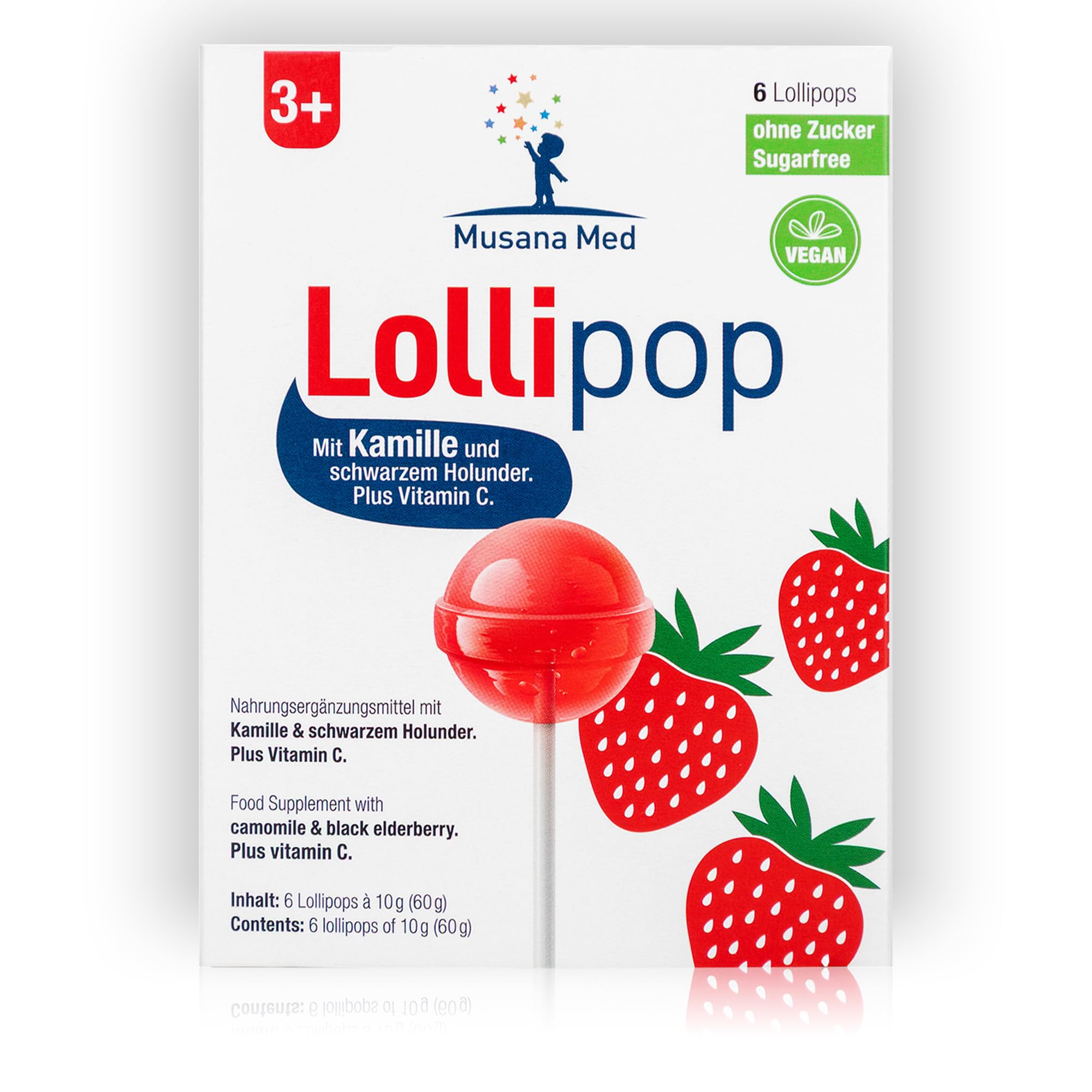 Musana Vitamin C Halsbonbon als Lutscher für Kinder – Zuckerfrei, Vegan, Glutenfrei | Mit Salbei & Kamille | Für Hals & Rachen | Ab 3 Jahren