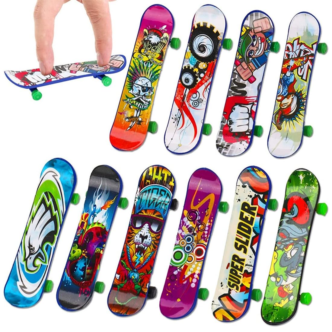 12 Finger Skateboard Set,Mini Diapasones Profesionales,Patineta de Juguete para Fiestas,Regalos de Monopatines para Adolescentes,Decoración Fiestas Regalo Cumpleaños para Niños（Patrón aleatorio）