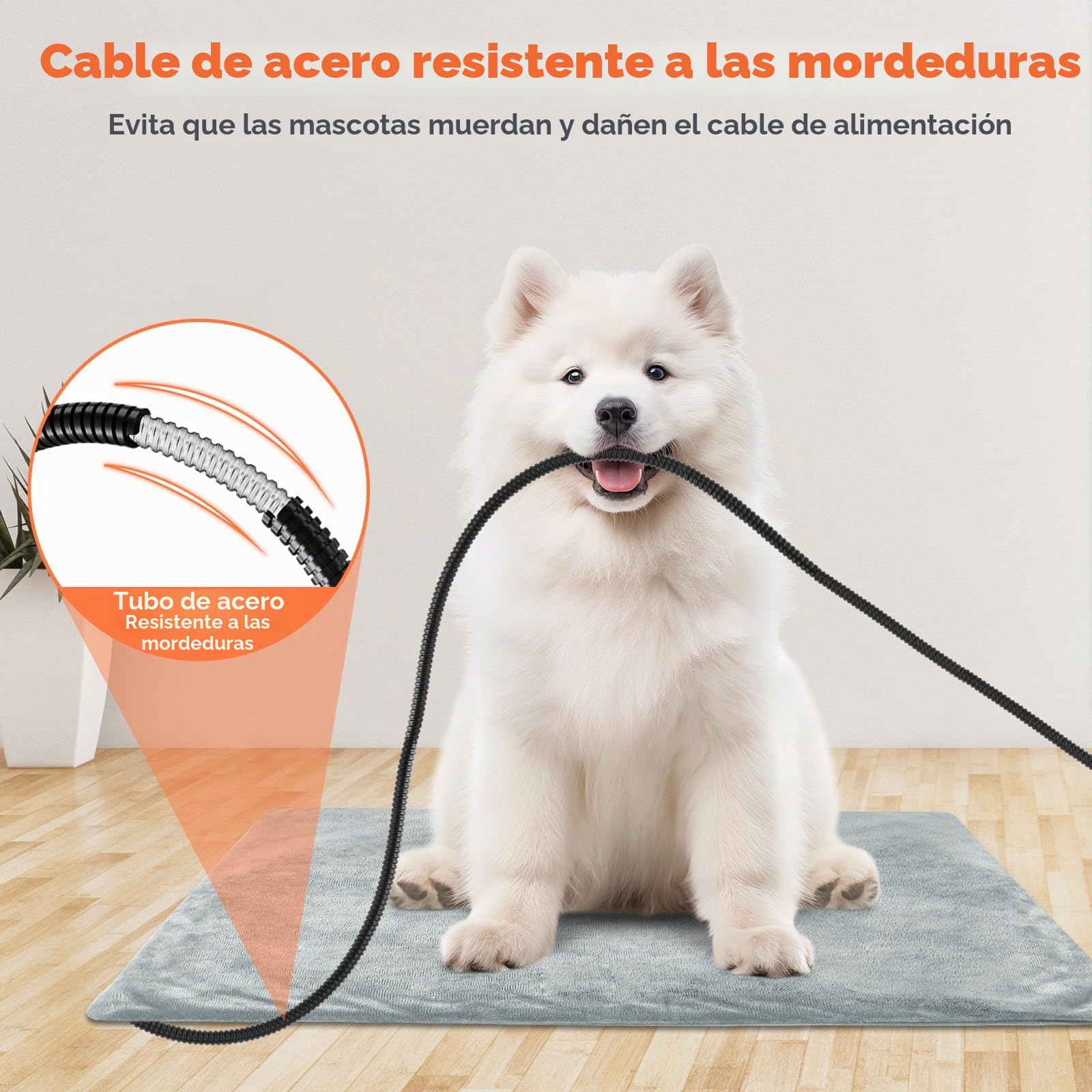 Manta térmica para Gatos y Perros, Almohadilla Eléctrica para Anti-mordida Ajustable Temporizador y Temperatrue con 4 temporizadores y 6 Niveles de Temperatura 30-55 ℃ (L- 70 * 45 cm)